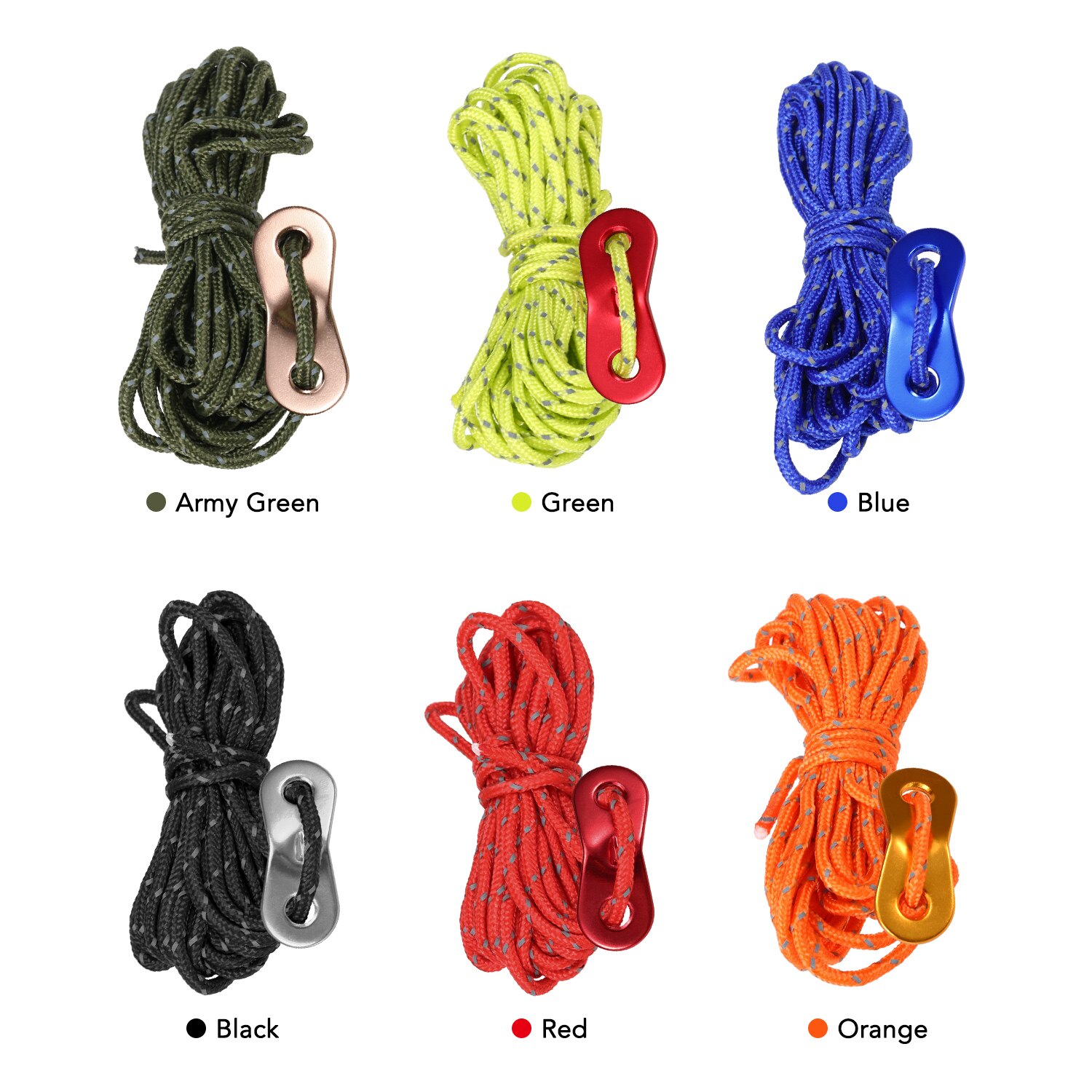 Cordes de tente colorées à suspendre, 6 pièces, cordon de 3mm, 13 pieds, ensemble de tendeurs de tente, corde réfléchissante réglable, auvent de Camping