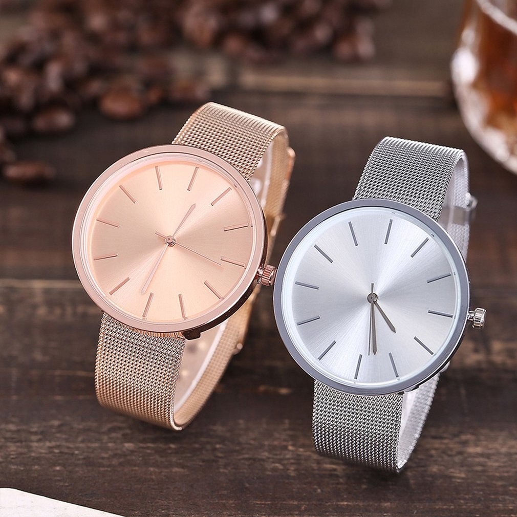 Smple Mesh Strap Quartz Watch Simple Wristwatch Quartz Watch Steel Strap Classic Big Round Dial Girls