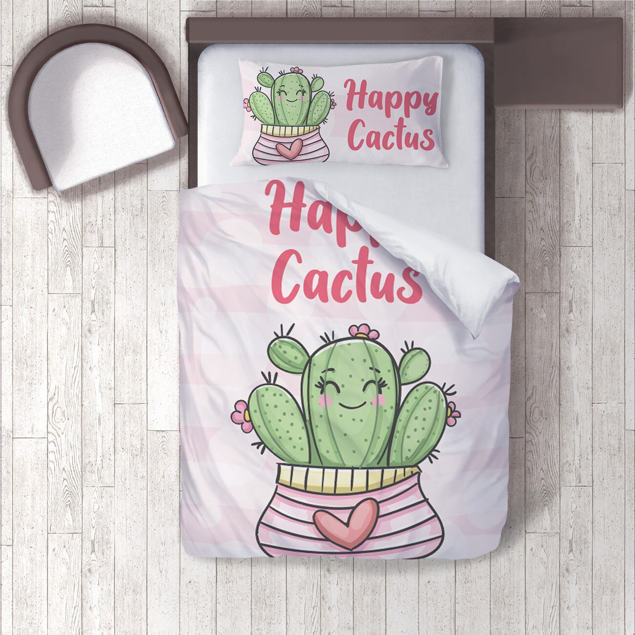 Duvet Cover Set Bedding Set Pillow Case for Baby and Kids Room 3D Printed Happy Cactus Light Pink Model 137