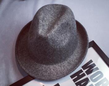 100%  uld fedora hat til mænd kvinder uld efterår filt trilby dome kirke cloche cap: Grå