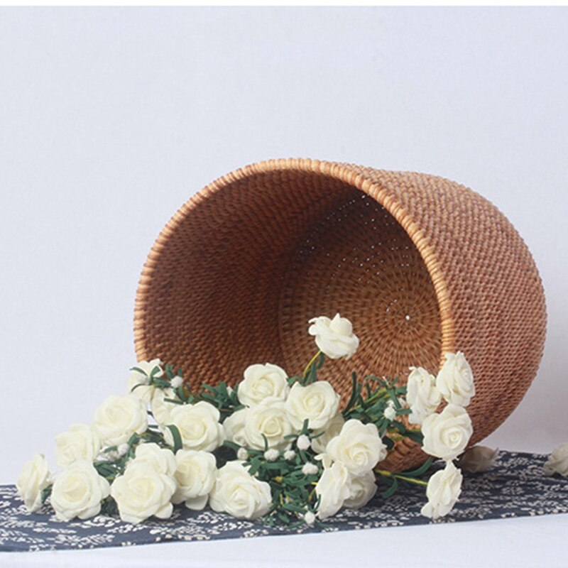 Cubo de basura de mimbre hecho a mano, cilindro de almacenamiento, papelera para escritorio, cesta de almacenamiento de mimbre (20CM)