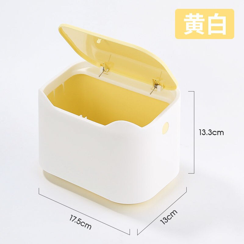 Desktop Mini Prullenbak Pers-Type Nordic Desk Afval Papier Buis Creatieve Japanse Thuis Kleine Opslag Emmer: yellowish white