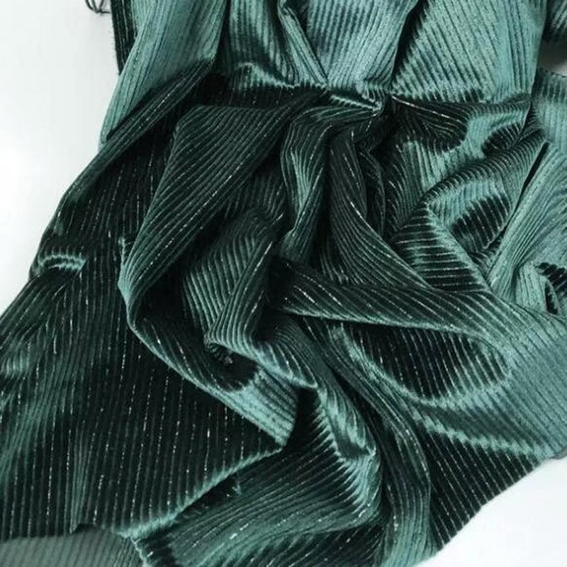 Velvet Dress Fabric Glittery Stripe Stretchy Velvet Bling Shimmer Sewing Fabric: dark green / 0.5 Yard