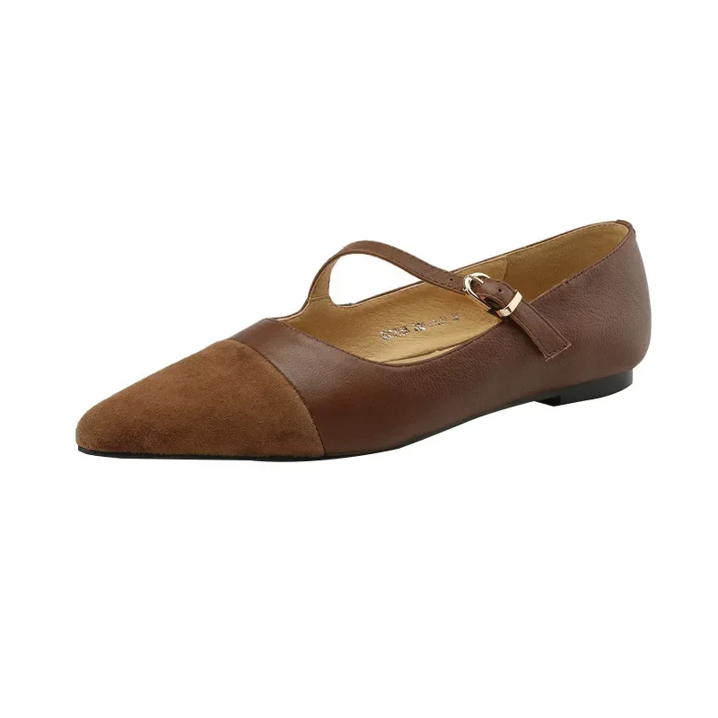 Ballerines rétro pointues pour femmes, Parker, chaussures simples, un mot, strucrond, Mary, chaussures à essence, plates, 2025
