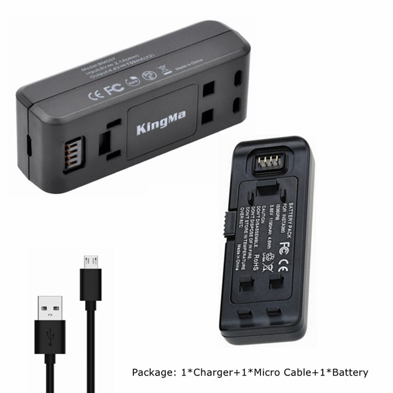 1/2/3 pces 1190mah insta 360 r base de bateria de lítio + micro/tipo-c porto carregador duplo para insta360 um r 4k/1-Polegada/360 acessórios: 1Charger1Battery