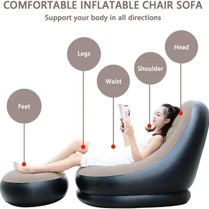 Canapé paresseux gonflable pliable inclinable, canapé-lit d'extérieur avec étriers, combinaison confortable, chaise de canapé en velours floqué