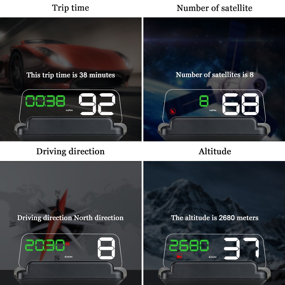 Affichage tête haute T900 HUD GPS OBD OBD2, projecteur de voiture, compteur de vitesse numérique, alarme de sécurité
