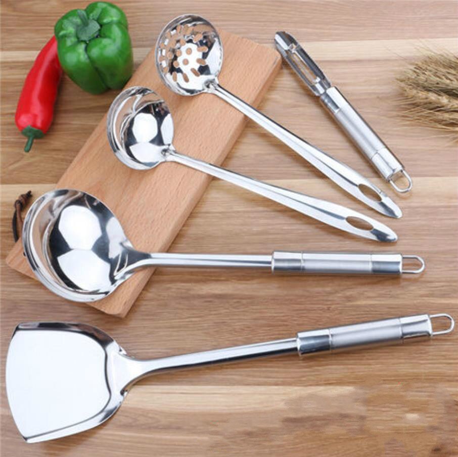 Antirust Cooking Tool Sets 304 Food Stainless Steel Kitchen Tools Gadgets Spatula Colander Soup Spoon Home Healthy Tools E11825: 5