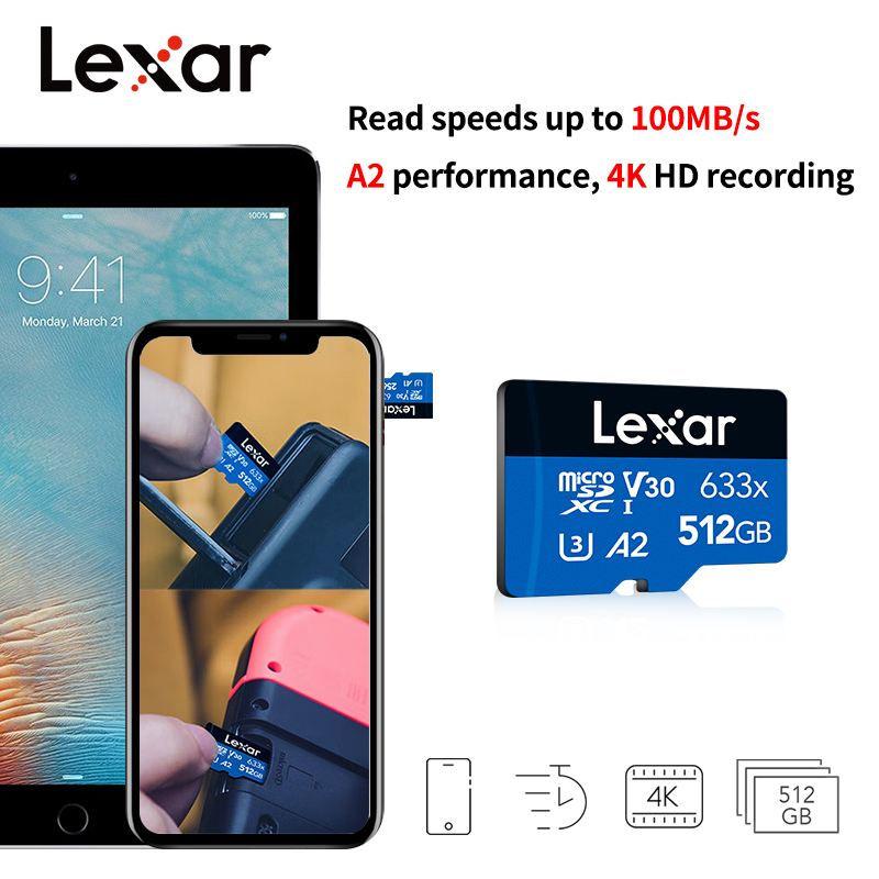Lexar Micro SD-Karte 32 GB 64 GB 128 GB 256 GB 512 GB Speicherkarte A1 microSD TF-Karte für Telefonspeicher Flash-Karte mit USB 3.2-Leser