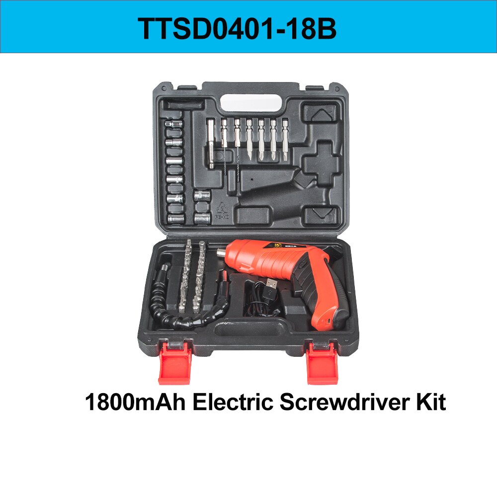 4V Mini Electrical 1/4 inch Lithium Screwdriver Set Smart Cordless USB Rechargeable Handle Electric Power Tool: TTSD0401-18B