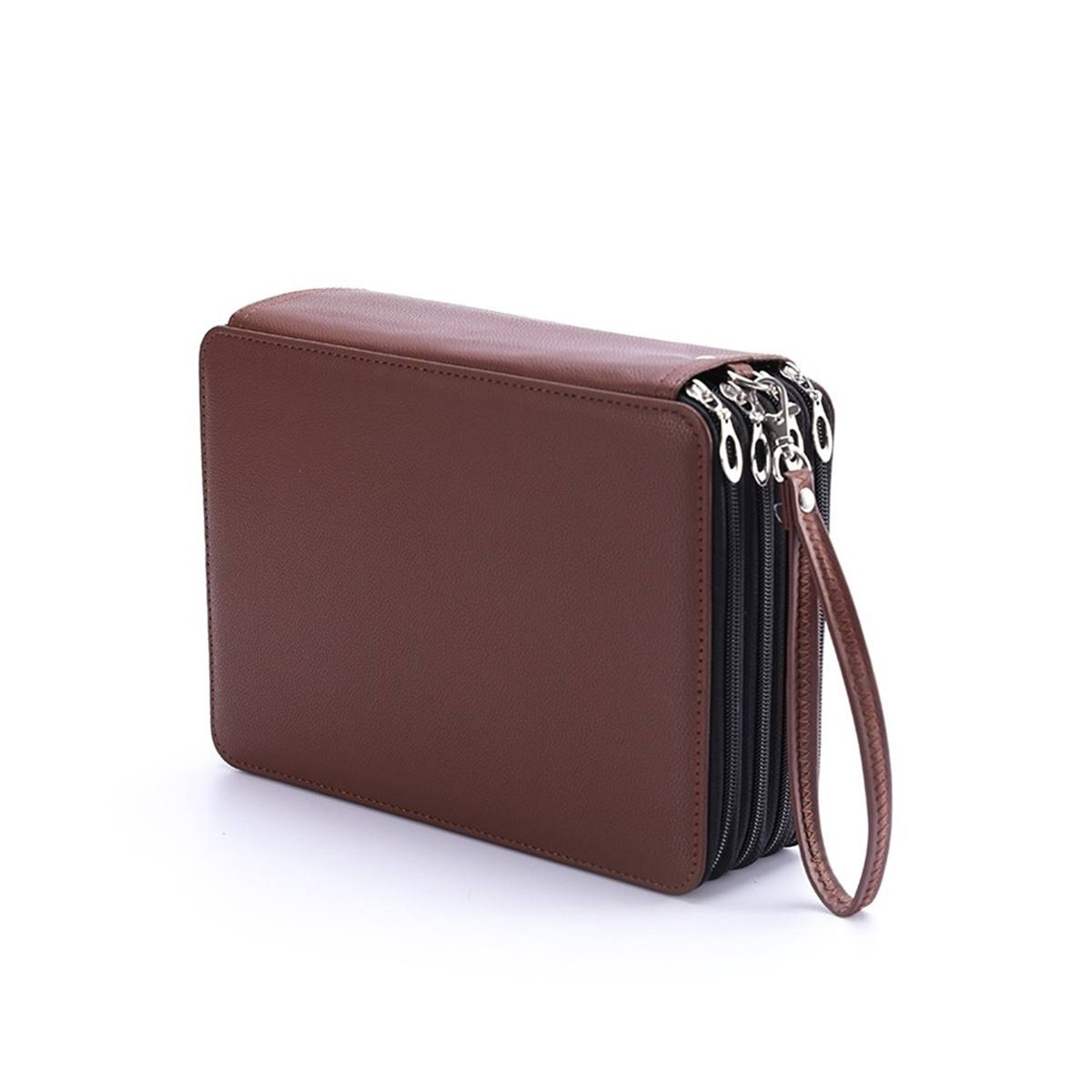 4 Lagen Grote Capaciteit Etui Houder Waterdicht School Doos Draagbare Pu Leer Potlood Tas Potloden Pouch Voor Student: Coffee