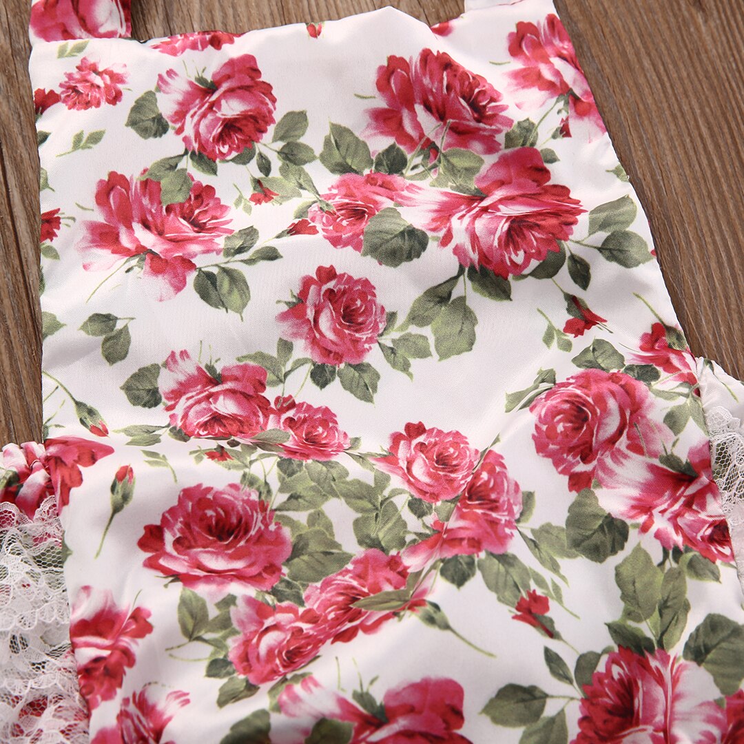 Hi Hi Baby Store 0-24M Newborn Baby Kids Girls Body Rose Flower Lace Jumpsuit Sleeveless Outfits Set