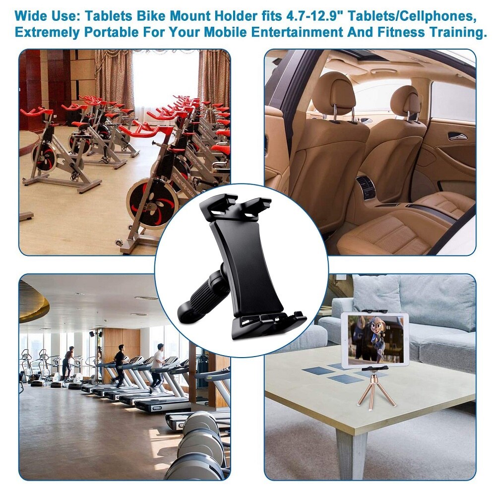 iBudim Bike Tablet Holder Indoor Gym Treadmill Handlebar Clip Tablet Mobile Phone Stand Bracket for iPad Air 10.9 Pro 12.9 Inch
