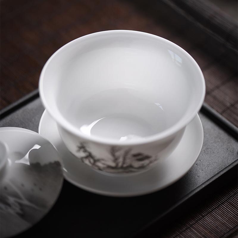 140 ml Jingdezhen Gaiwan Hand Geschilderd Landschap Patroon Porselein Drinkware Master Thee Kom Theeceremonie Decoratie Collectie