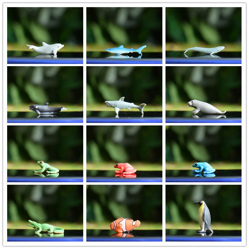 Miniatuur Oceanen Diermodel Schildpad Alligator Walvis Haai Dolfijn Pinguïn Clownfish Kikker Zee Wereld Mini Figurine Decor Speelgoed