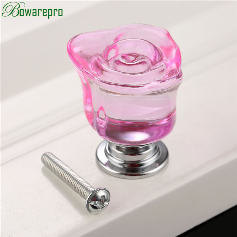 1Pc 30Mm Kristallen Roos Glas Doorzichtige Kast Knop Lade Trekt Handvat Keukendeur Garderobe Meubels Hardware Knoppen En Handgrepen: Zilver
