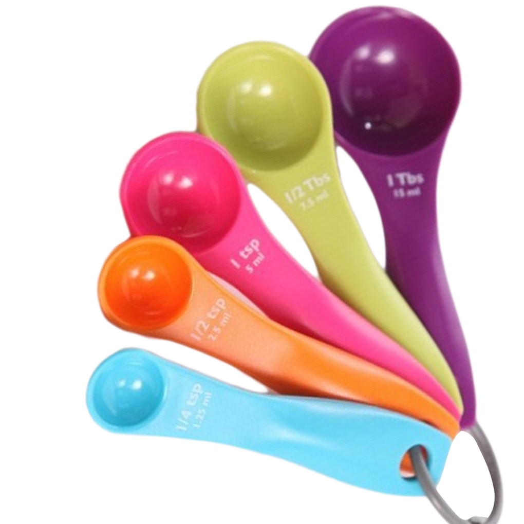 Ensemble de 5 cuillères à mesurer en plastique contenant des cuillères à café cuillères à soupe de couleur mixte outils de cuisson: Default Title