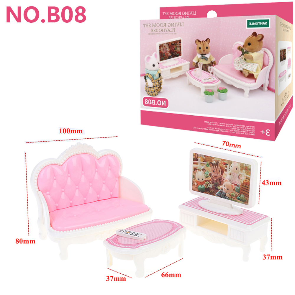 Miniature Furniture 1:12 Dollhouse Kitchen Livingroom Bedroom Set DIY Scene Doll Play Decoration Girl Toy House: Pink