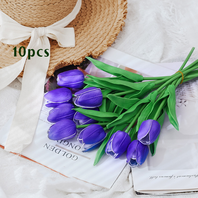 10 stk kunstig tulipanbukett hjem hagedekorasjon bukett bryllup brudebukett festlig fest håndverk vase plantedekorasjoner: Burgunder