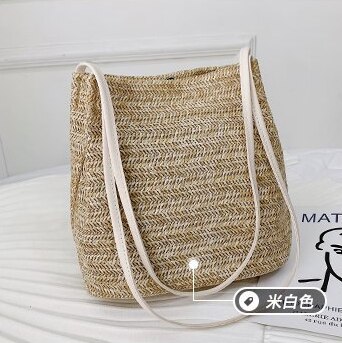 Bolso de mano tejido bohemio de verano para mujer, bolso de playa, bolso de mano informal, mimbre de paja: Blanco