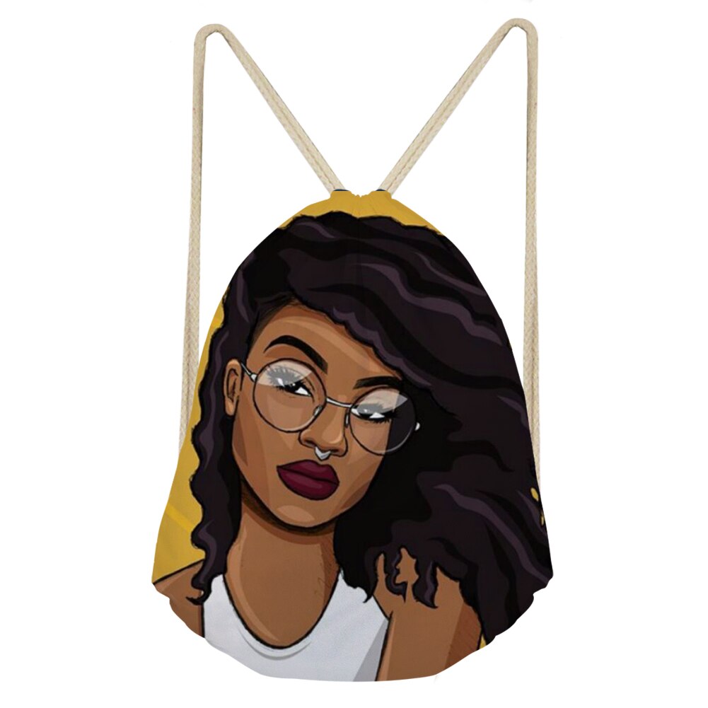 Sac à dos de voyage pliable pour femme africaine noire avec cordon de serrage, motif dessin animé rose, style afro, idéal pour ranger des objets de valeur: Cdzhl 881 z 3