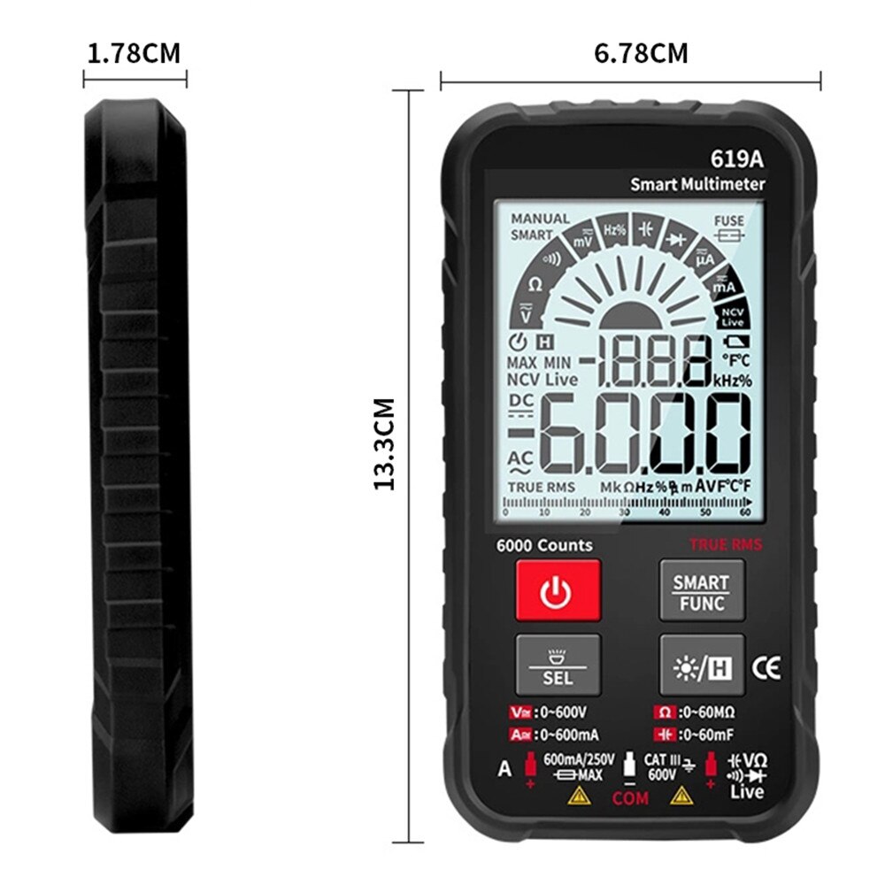 Digital Multimeter AC/DC Currents Voltage Testers True RMS 6000 Counts Analog Bar Multimetro NCV Meter