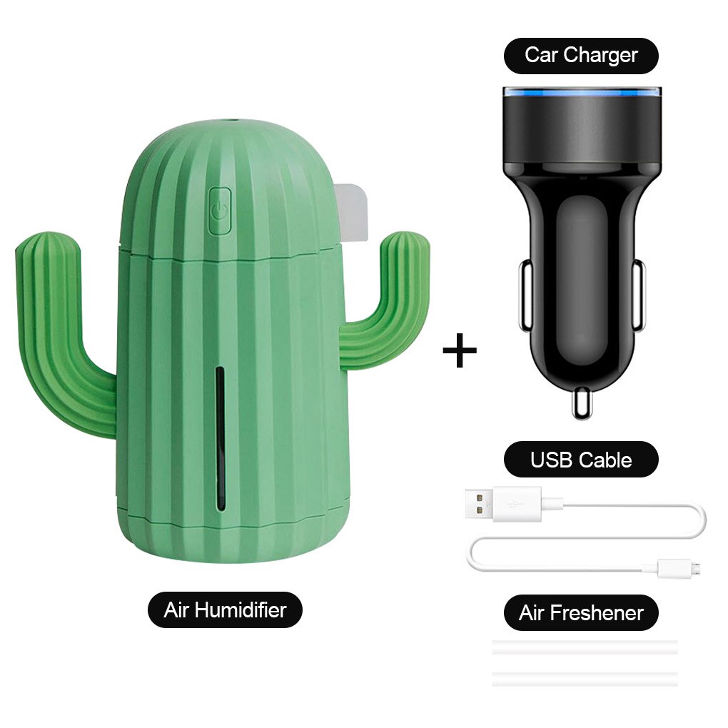 Pour Peugeot 406 voiture Mini diffuseur d'air humidificateur d'air maison bureau Cactus USB puissance 340ml humidificateur à LED voiture humidificateur d'air: Green with Charger