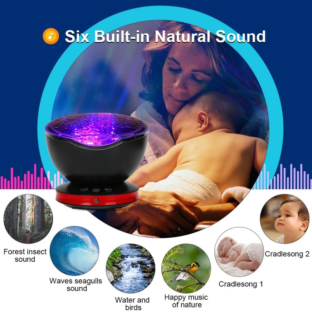 Ocean Wave Projector Light Led Night Lamp Music Player Remote Control USB Starry Projection Living Bedroom Party Decor