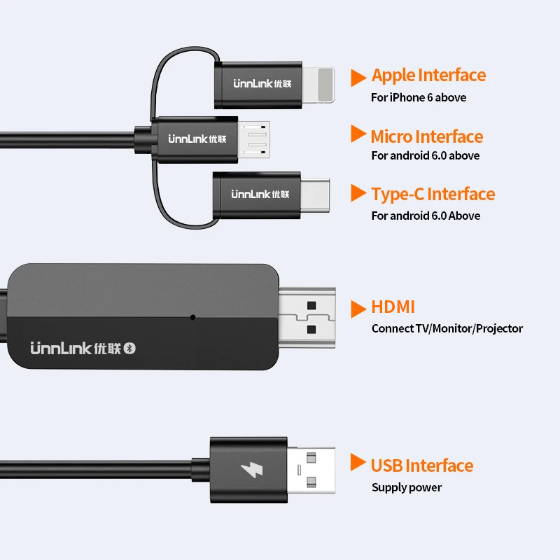 Odłącz telefon od kabla telewizyjnego Mirror Cast Android Lightning Phone to HDMI Converter z Bluetooth Audio dla iPhone Samsung