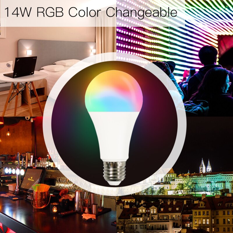 Lampe LED intelligente à intensité variable, wi-fi, 14W, RGBCW E27, application Smart Life/Tuya, 220-240V, télécommande, fonctionne avec Alexa Echo Google Home, nouveauté