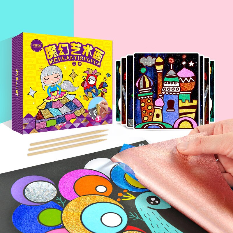 Children Magic Color Paper DIY Art Craft Toy Kids Stickers Drawing Handmade Scratching Paper Craft Kindergarten Toy