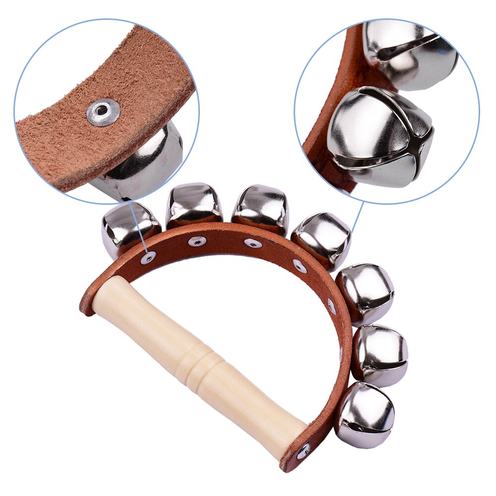 Handbell Hand Bells with 5pcs Jingle Bells Wood Handle Musical Instrument Baby Toy for Music Class Party Game