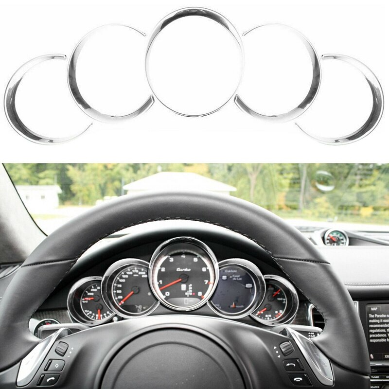 for-Porsche Cayenne 958 Silver Car Dashboard Meter Ring Covers Trim Interior Decoration