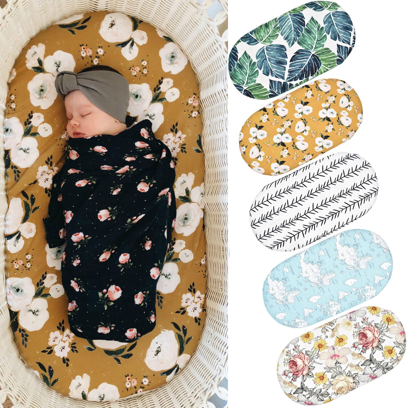 #40 Baby Mozes Mand Bed Baby Wieg Zorg Pad Covers Print Hoeslaken Baby Care 7.6-10Cm