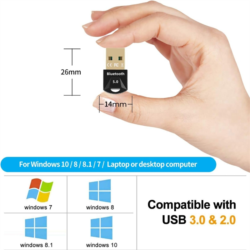 Adapter USB Bluetooth 5.0 Dongle Bezprzewodowy nadajnik-odbiornik Bluetooth do komputera PC Laptop Komputer stacjonarny Stereofoniczna klawiatura muzyczna