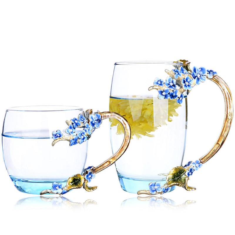 Emalje kaffekopp krus blomst te drikkeglass kopper med håndtak til og kalde drikker med hettepute og tørkeklut til