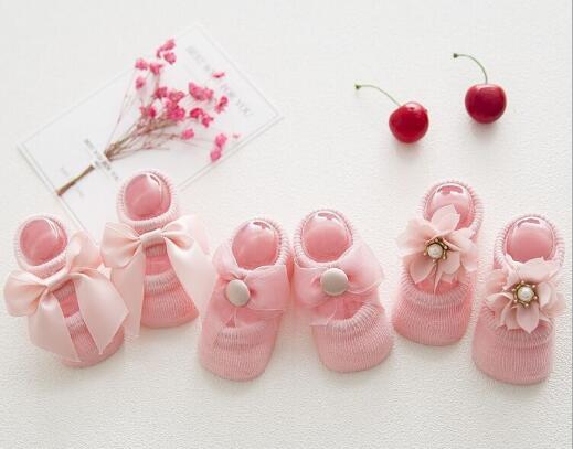 Kanten stijl prinses strik baby katoenen sokken uitgehold poreuze onzichtbare sokken kinderen snoepkleurige zomer vloer sokken antislip: Roze / 1 to 2 jaar