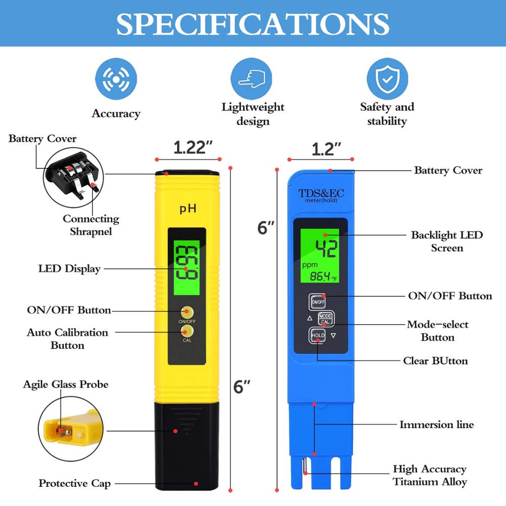 3 Pack Digitale Tester Ph Water Meter 3 In 1 Tds Ppm Meter Bodem Ph Tester Hoge Nauwkeurigheid Auto Kalibratie pen Type Ec Temp