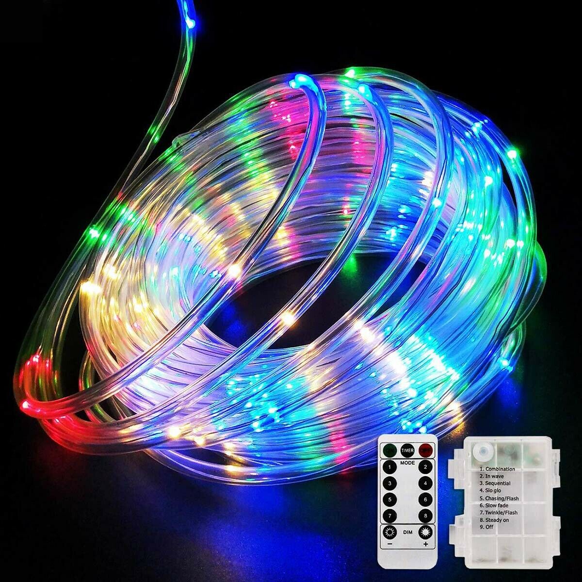 Guirnalda de Año , tubo LED, luces de hadas de cuerda, guirnalda impermeable con pilas, 150 LED para decoración navideña interior y exterior