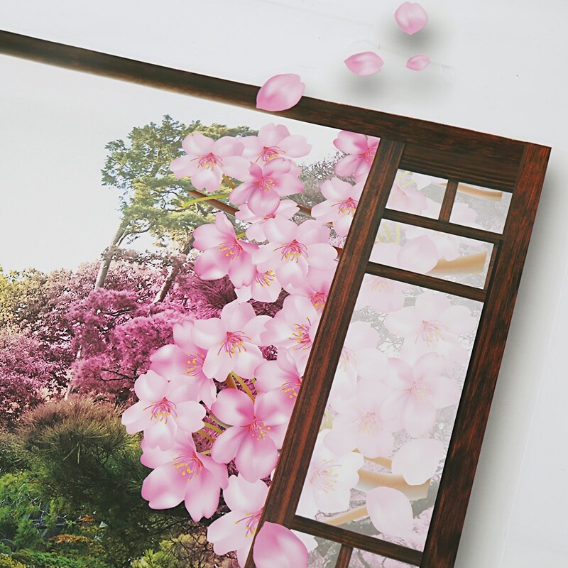 3D Window Sakura Peach Blossom Flower Art Wall Sticker Removable Decal Mural