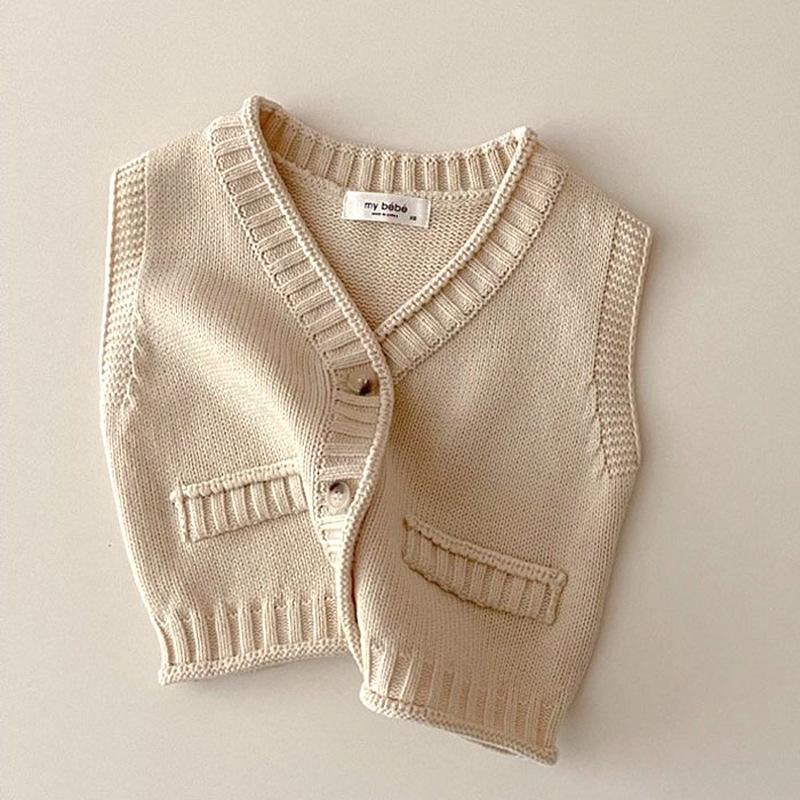 V-hals Baby Knit Vest Effen Kleur Kids Mouwloze Gebreide Tops Jongens Trui Baby Gebreid Vest Herfst Meisjes Jas