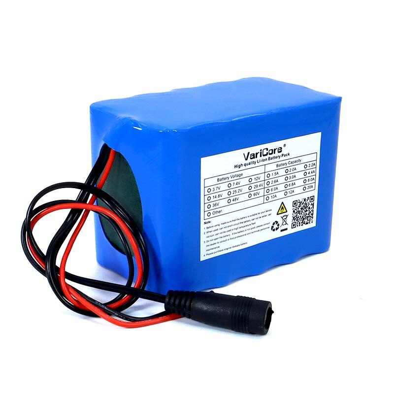 Varicore 12v 10ah 18650 li- lon batteripakke 10000 mah med bms til monitor nødlys uafbrudt strøm  +12.6v 3a oplader