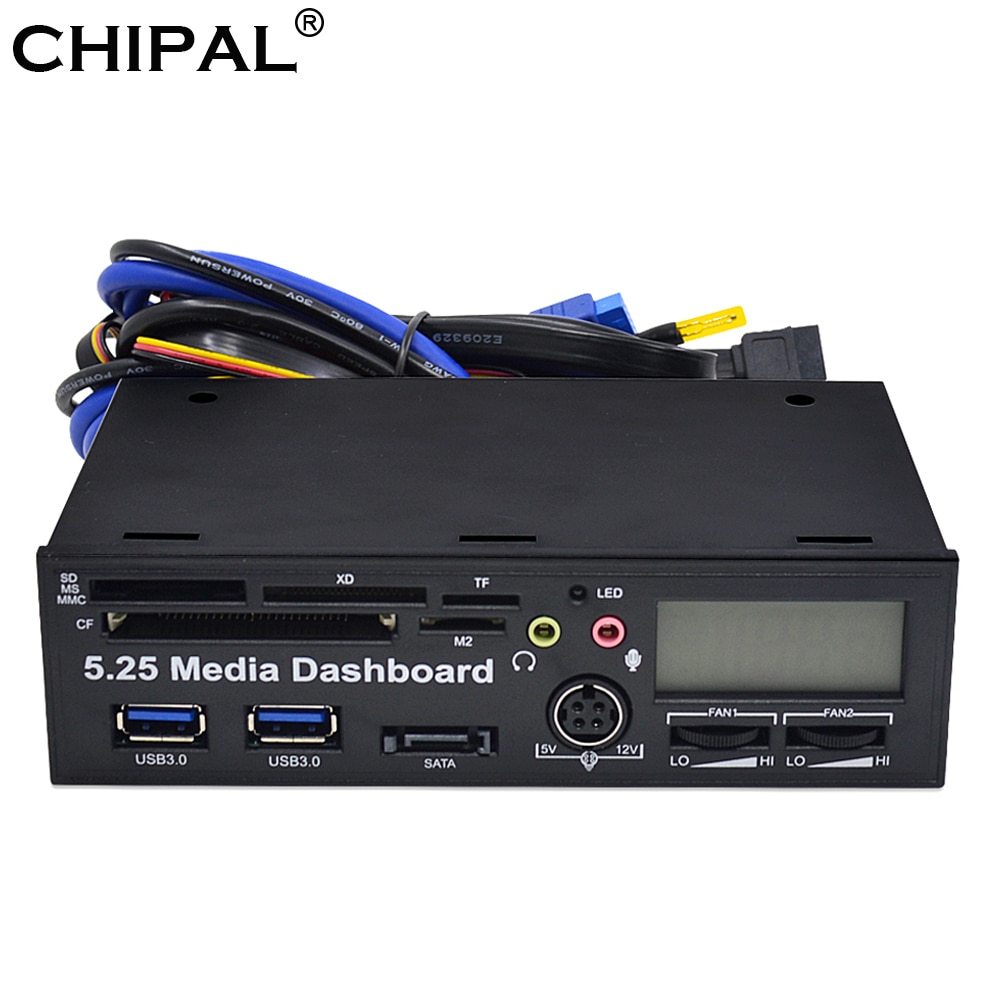 Chipal 5.25 "Media Dashboard Multifunctionele Usb 3.0 Voorpaneel Mmc Ms Xd Cf Tf Sd Kaartlezer 3.5Mm oortelefoon Mic Interface