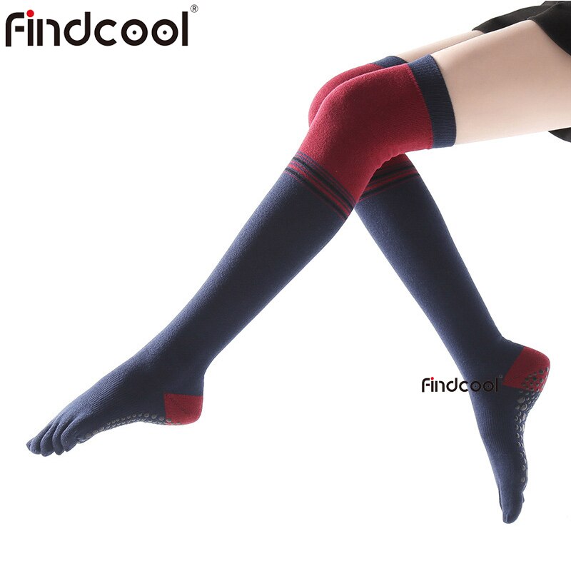 Findcool-Calcetines deportivos antideslizantes para Yoga, medias de cinco dedos para Fitness, de algodón para adelgazar, gimnasia, masaje de pies: Navy Red