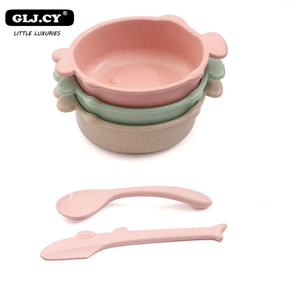 3 unids/set alimentación de bebé alimentos vajilla Boca de pescado de paja de trigo de la protección del medio ambiente de formación de los niños vajilla placa