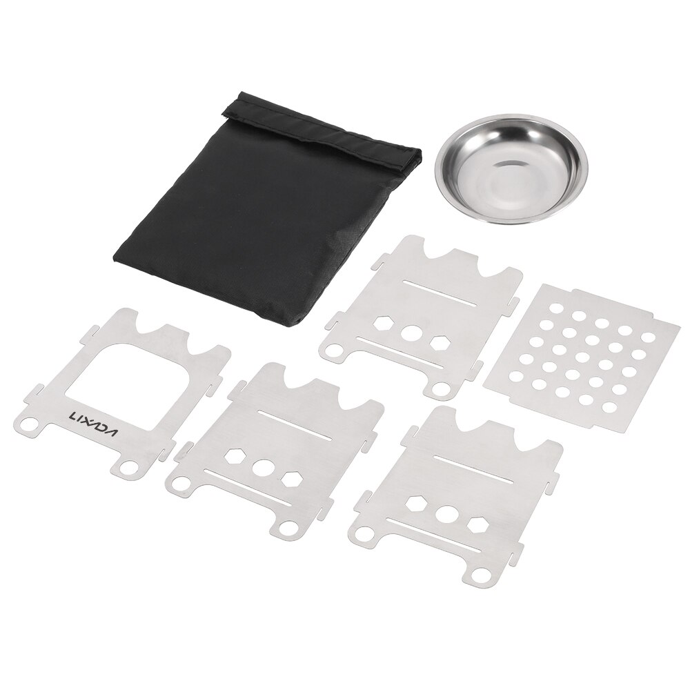 Lixada Outdoor Portable Camping Wood Stove Lightweight Pocket Alcohol Stove with Alcohol Tray Stainless Steel Folding Stove