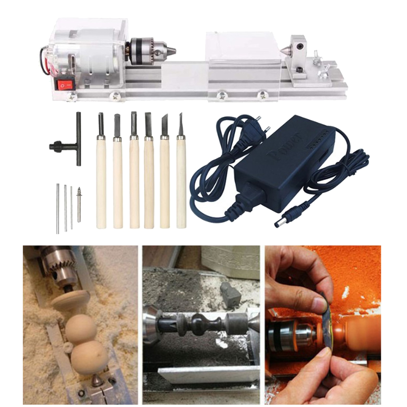 Mini Wood Lathe Machine DIY Woodworking Miniature Mini Lathe Beads Polisher Machine