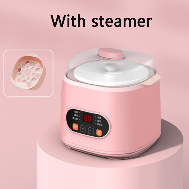 DMWD 1L Household Electric Cooker Mini Stew Pot Porridge Bird's Nest Cooking Machine Soup Pot Breakfast Maker 24H Appointment: Pink Steamer