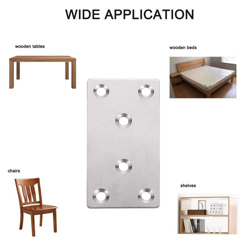 16PCS Flat Bracket Stainless Steel Straight Fixing Repair Board, Straight Bracket Repair Board is Suitable for Furniture