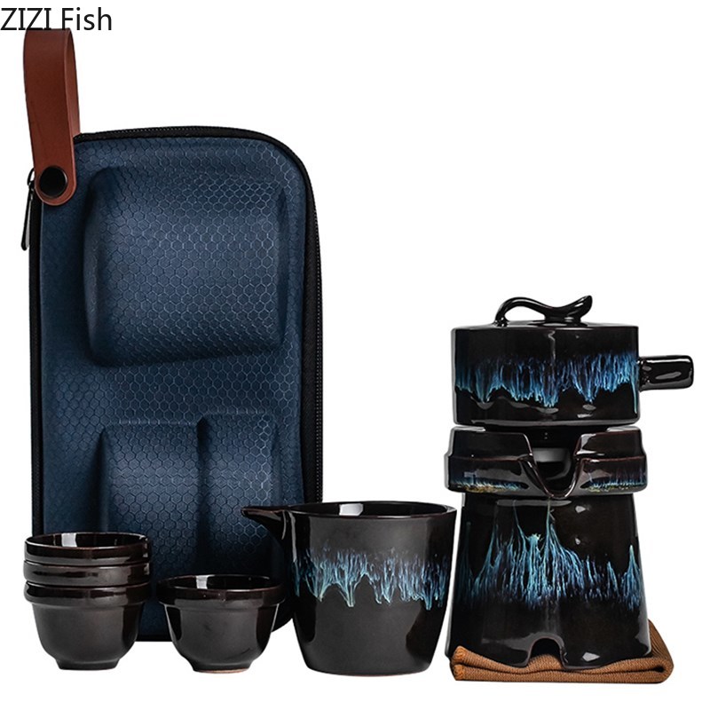 Chinese Tea Ceremony Ceramic Automatic Tea Set Portable Travel Quick Tea Cup Anti-scalding Kung Fu Tea Set for Friends